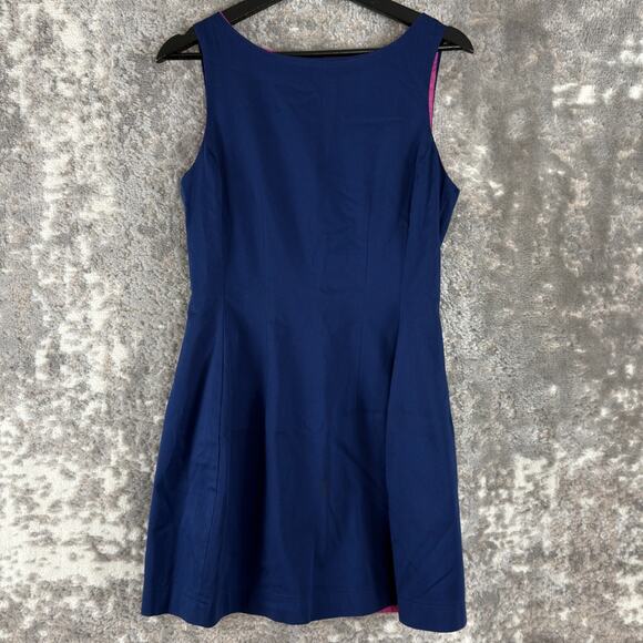 Monteau Size M Boat Neck Mini Fit Flared Dress Blue Sleeveless Lined Stretch - Picture 1 of 11